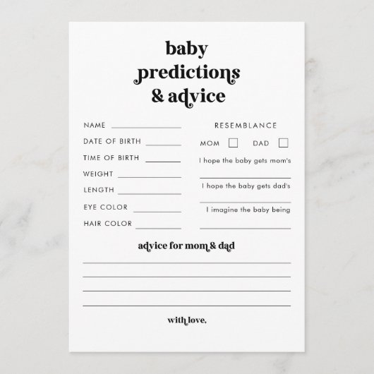 Retro Script Baby shower Voorspellingen & Advies K (Voorkant)