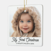 Retro Script Baby's eerste kerstfoto Keramisch Ornament (Links)