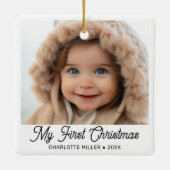 Retro Script Baby's eerste kerstfoto Keramisch Ornament (Achterkant)