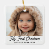 Retro Script Baby's eerste kerstfoto Keramisch Ornament (Voorkant)