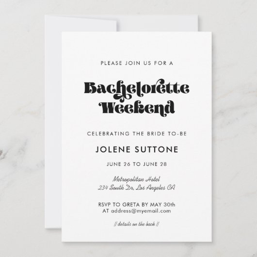  retro script Bachelorette Weekend Kaart (Voorkant)