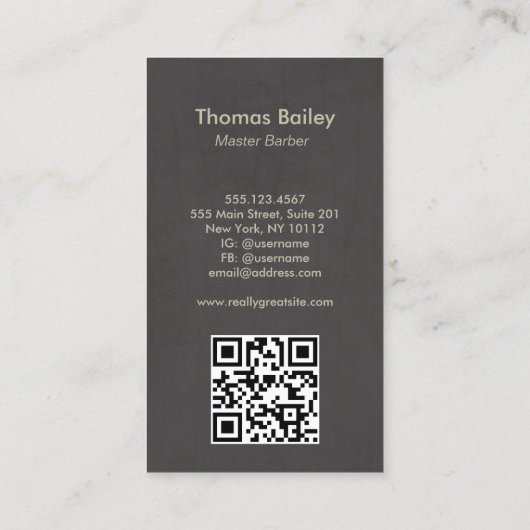 Retro Script Barber Shop QR-code Visitekaartje (Achterkant)