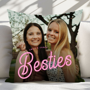 Retro Script Besties Fotogeschenken Kussen