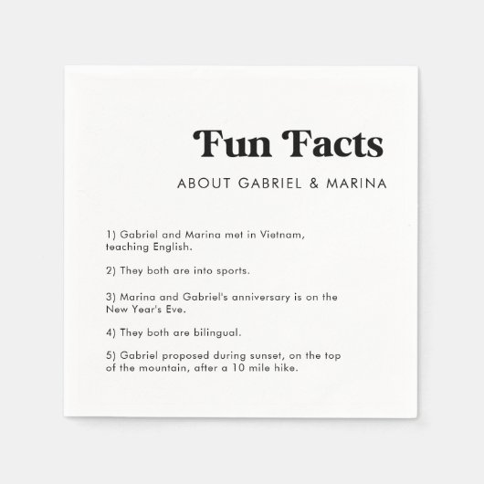 Retro Script Bold Typografie 5 Fun Facts Wedding Servet (Voorkant)
