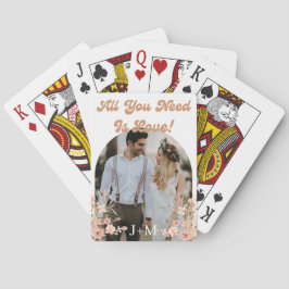 retro script boog botanische boho foto bruiloft pokerkaarten