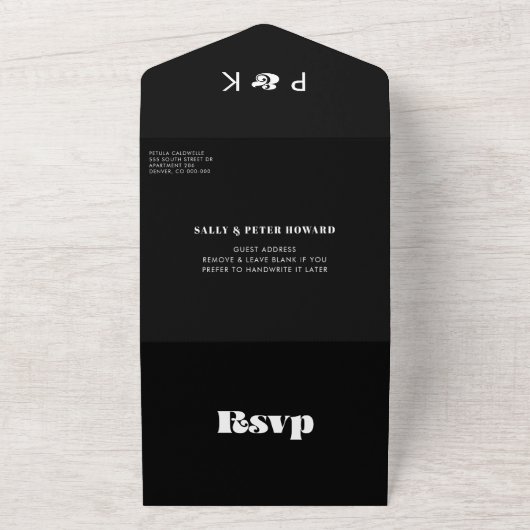  retro script bruiloft all in one uitnodiging (Buitenkant)