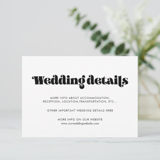 retro script bruiloft details kaart (Staand voorkant)