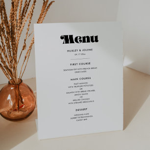 retro script bruiloft menu reclamebord met voetstuk