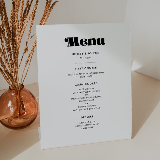  retro script bruiloft menu reclamebord met voetstuk