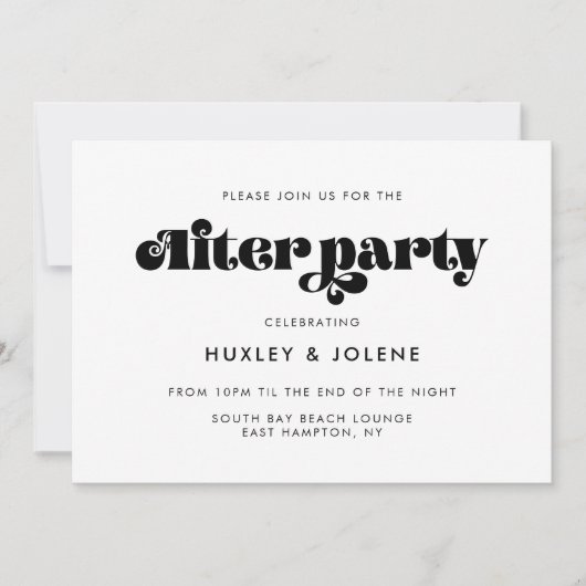 retro script bruiloft na partij kaart (Voorkant)