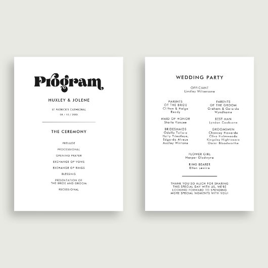 retro script bruiloft programmakaart