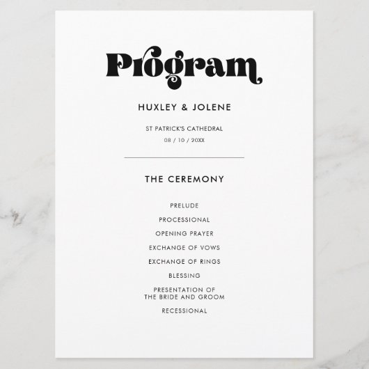 retro script bruiloft programmakaart (Voorkant)