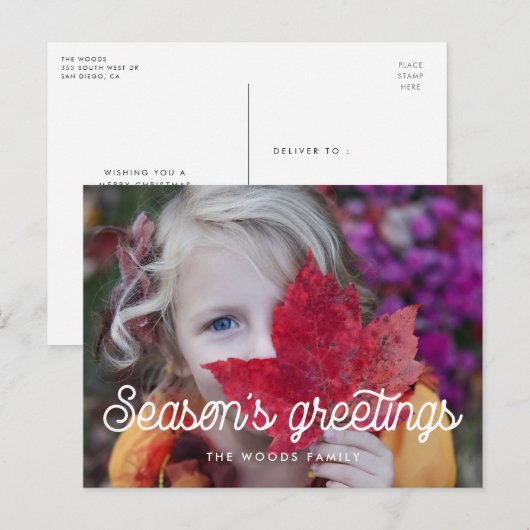 Retro  script De groeten van het seizoen foto Briefkaart (Voorkant / Achterkant)