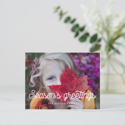 Retro script De groeten van het seizoen foto Briefkaart (Staand voorkant)