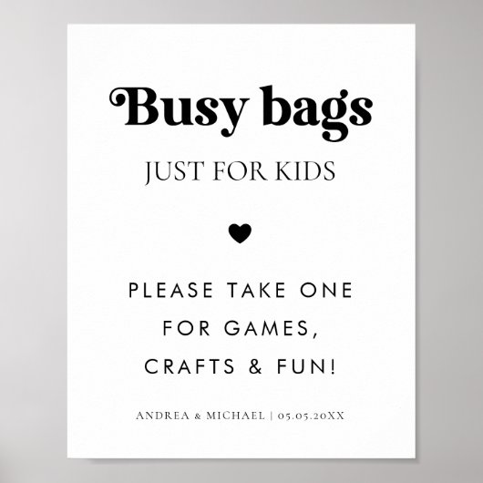 Retro Script Drukke Tassen voor Kids Hart Trouwtek Poster (Voorkant)