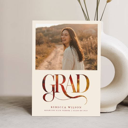 Retro Script Eenvoudige Grad Foto Afstuderen Briefkaart