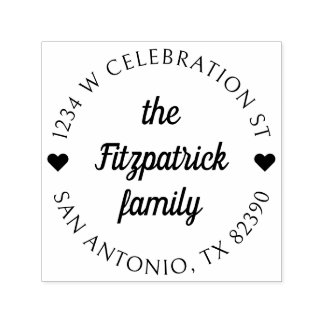 Retro Script Family Name Round Return-adres Zelfinktende Stempel