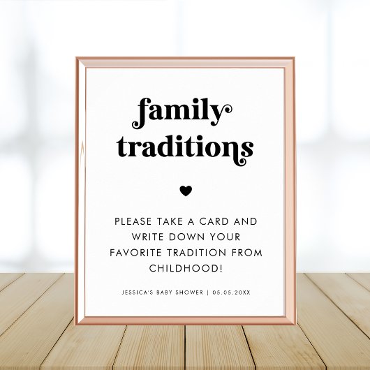 Retro Script Family Traditions Baby shower Sign Poster
