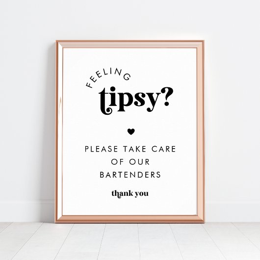 Retro Script Feeling Tipsy Bartender Trouwbord Poster