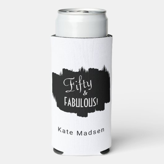 Retro Script Fifty & FABULOUS Zwart & Wit Seltzer Blikjeskoeler (Seltzer Achterkant)