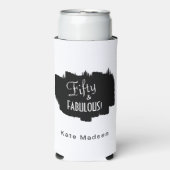 Retro Script Fifty & FABULOUS Zwart & Wit Seltzer Blikjeskoeler (Seltzer Voorkant)