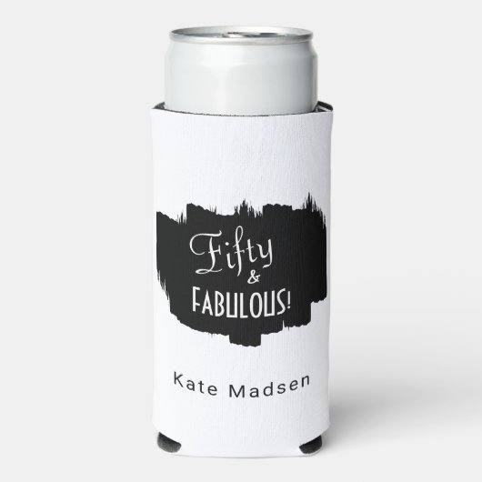Retro Script Fifty & FABULOUS Zwart & Wit Seltzer Blikjeskoeler (Seltzer Voorkant)