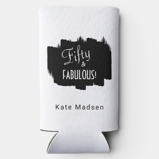 Retro Script Fifty & FABULOUS Zwart & Wit Seltzer Blikjeskoeler (Achterkant)
