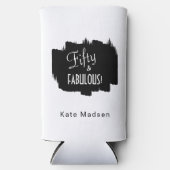 Retro Script Fifty & FABULOUS Zwart & Wit Seltzer Blikjeskoeler (Voorkant)