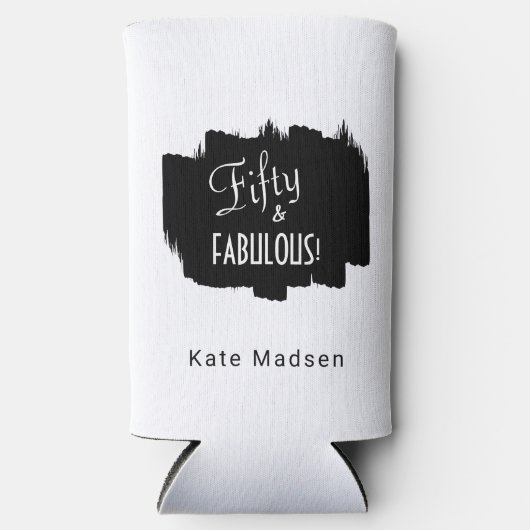 Retro Script Fifty & FABULOUS Zwart & Wit Seltzer Blikjeskoeler (Voorkant)