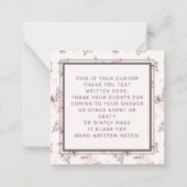 Retro Script Font met Blush Pink Floral Dank u Notitiekaartje (Achterkant)