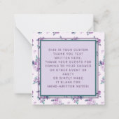 Retro Script Font met Paarse Bloemen Dank u Notitiekaartje (Achterkant)