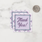 Retro Script Font met Paarse Bloemen Dank u Notitiekaartje (Voorkant / Achterkant in situ)