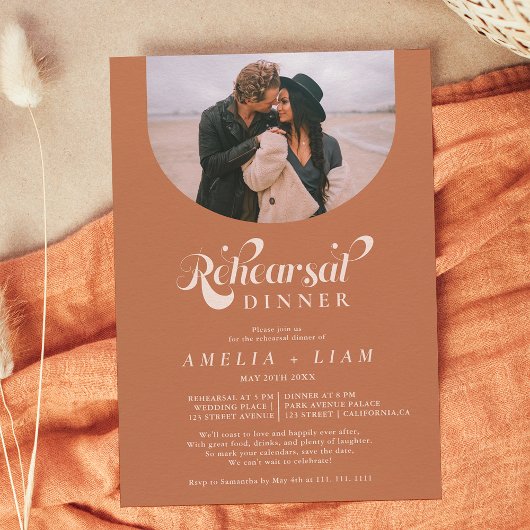 Retro script foto terracotta repetitie diner kaart