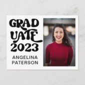 Retro Script Foto Zwarte & Witte Afstudeerfeest Uitnodiging Briefkaart (Voorkant)