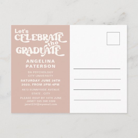 Retro Script-fototerm Afstuderen partij Uitnodiging Briefkaart (Achterkant)