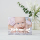 Retro  script Geboorte welkomstfoto Briefkaart (Staand voorkant)