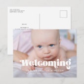 Retro  script Geboorte welkomstfoto Briefkaart (Voorkant / Achterkant)