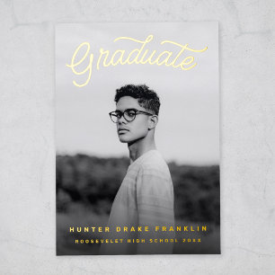 Retro Script Gold Foil Foto Afstuderen Folie Uitnodiging
