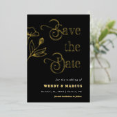 Retro Script Gothic Donkere bruiloft echt esthetis Folie Uitnodiging (Staand Voorkant)