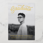 Retro Script Goud Folie Foto Afstuderen Uitnodiging (Voorkant)