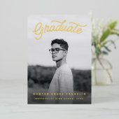 Retro Script Goud Folie Foto Afstuderen Uitnodiging (Staand Voorkant)