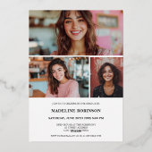 Retro Script goud Wit 4 Foto Afstuderen Folie Uitnodiging (Achterkant)