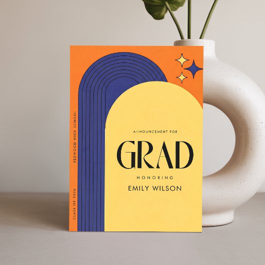 Retro Script Grad Eenvoudige Afstudeeraankondiging Briefkaart