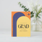 Retro Script Grad Eenvoudige Afstudeeraankondiging Briefkaart (Staand voorkant)