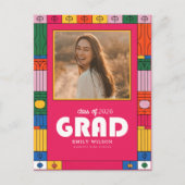 Retro Script Grad Foto Afstudeeraankondiging Briefkaart (Voorkant)