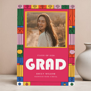Retro Script Grad Foto Afstudeeraankondiging Briefkaart
