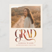 Retro Script Grad Foto Afstudeeruitnodiging Briefkaart (Voorkant)