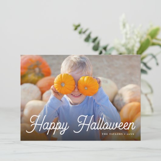 Retro Script Halloween-fotokaart Kaart (Staand voorkant)