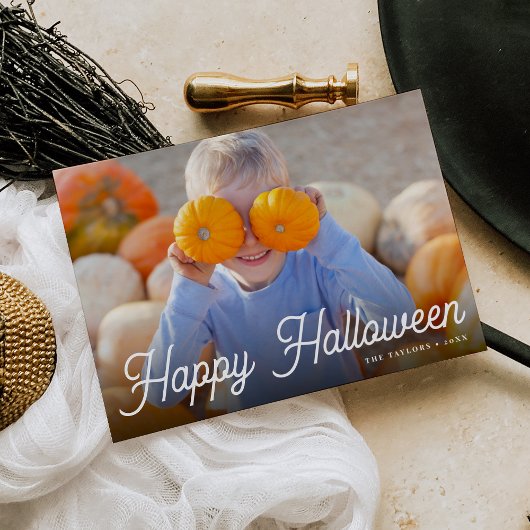Retro Script Halloween-fotokaart Kaart