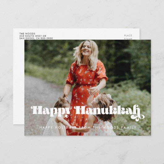 Retro  script Happy Hanukkah foto Briefkaart (Voorkant / Achterkant)